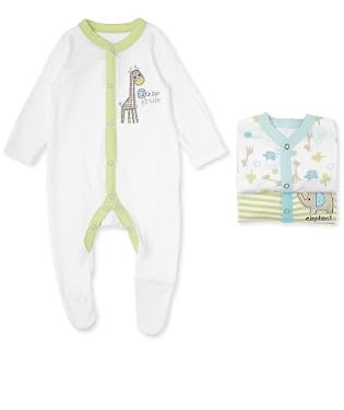 Unisex Giraffe and Elephant Sleepsuits - 3 Pack