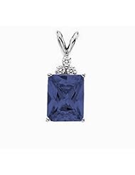 14K White Gold Emerald Cut Tanzanite and Diamond Pendant -- LIFETIME WARRANTY