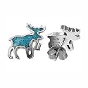 Turquoise Inlay Moose Sterling Silver Post Back Stud Earrings 12 MM X 12 MM