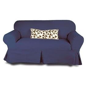 Sofa Slipcover Skirt Style- Canvas Soft Weave- Denim