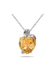 4.75CT Citrine Heart and Diamond Pendant in 14K White Gold