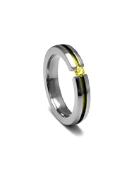 Womens Grey Titanium Round-Cut Yellow Sapphire Ring with Yellow Anodized Channel