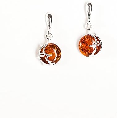 Sterling Silver 925 Cognac Moon Earrings Baltic Amber