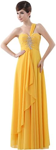 Vogue008 Womens One Shoulder Ankle-length Lace Up Formal Dress with Sewing Beads-18WB-Yellow