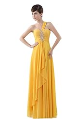 One Shoulder Chiffon Beaded Lace-Up Evening Dress 