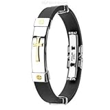316L Stainless Steel & Rubber Bracelet/Gold Plated Cross