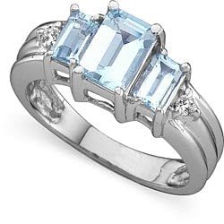 Three-Stone Aquamarine and Diamond Ring by Ultra Diamonds