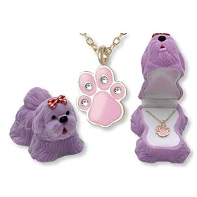 PAW Print Crystal Necklace in Purple Puppy Dog Gift Box!