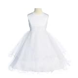 Special Occasion Dress - White Satin with Ruffled White Sheer (Girls Size 8)