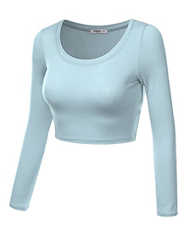 J.TOMSON Women's Basic Solid Color Stretchy Slim Fit Long-sleeve Crop Top