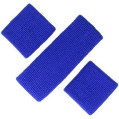 3 piece Sweatband Set - 1 Headband & 2 Wristbands - Royal Blue - Sports - Tennis