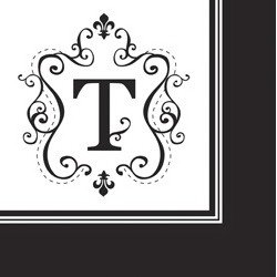 Monogram Black & White Cocktail Napkins - T