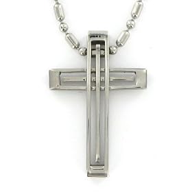 1 1/2" Stainless Steel Polished Pierced Cross Necklace on 22" Chain