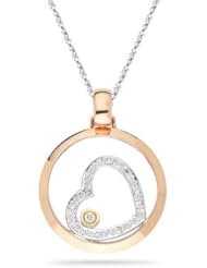 0.07 Cts Diamond Circle Heart Pendant in 18K Three Tone Gold
