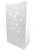 CleverDelights White Luminary Bags - 20 Count - Christmas Tree Design - Flame Resistant Paper - Christmas Holiday Outdoor Decorations - Party and Event Decor - Luminaria Candle Bag - Twenty Bags