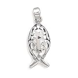 Sterling Silver Ichthys and Cross Design Pendant