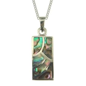 Ladies' Abalone Oblong Drop Pendant Necklace, Silver Curb Chain, 46cm Length, Model A66/NKP41109AB