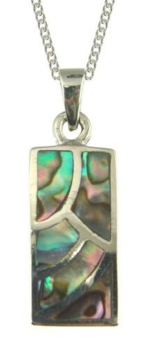 Silver Ladies Abalone Oblong Drop Pendant 18″ Curb