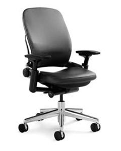 Leap Chair in Black Leather w/ Polished Aluminum Frame