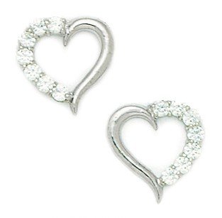 14k White Gold CZ Big Heart Fancy Post Earrings - Measures 12x12mm - JewelryWeb