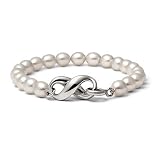 TI-PEARL INFINITY CLASP BRACELET: Genuine Natural White 8mm Freshwater Pearl Bracelet Silver infinity clasp , 7.5