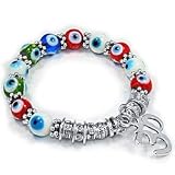 Evil Eye Glass Beads Bracelet with Rhinestone Spacers and 10mm Dangling Evil Eye