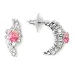 Rhodium Plated Brass Rosette Earrings with Rose Cubic Zirconia
