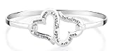 Sterling Silver "Whatever Our Souls Are Made Of, Yours And Mine Are The Same" Double Heart Catch Bangle Bracelet