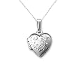 Sterling Silver Children`s Hand Engraved Heart Locket Pendant, 13"