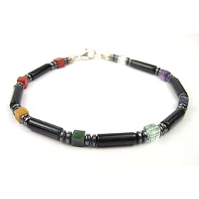 Men's Chakra Bracelet: Semi Precious Gemstone Chakra Balancing Healing Metaphysical Spiritual Jewelry