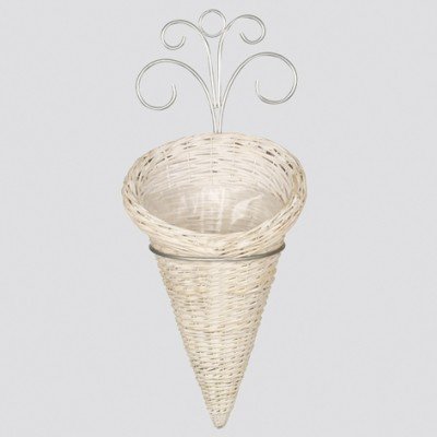 Wandampel Cone weiß aus Weide mit Halter