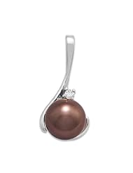 Chocolate Tahitian Pearl Pendant with Diamond in 14K White Gold (9-10mm)