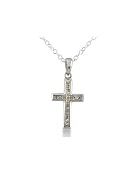 Classic 1/8ct Diamond Cross Pendant Crafted in Sterling Silver, Free 18 Inch Necklace