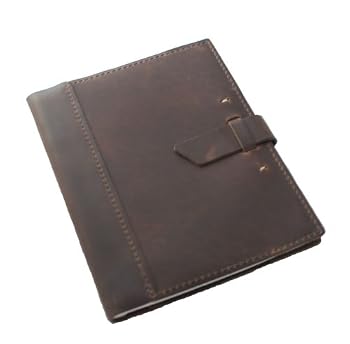 Refillable Genuine Leather Composition Notebook with Buckle Closure