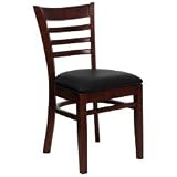 HERCULES Ladder Back Mahogany Wood Chair with Black Vinyl Seat - XU-DGW0005LAD-MAH-BLKV-GG