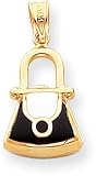 Black Enamel Handbag Charm, 14K Yellow Gold