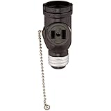 Leviton 1406 660 Watt, 125 Volt, Two Outlet With Pull Chain Socket Adapter, Black