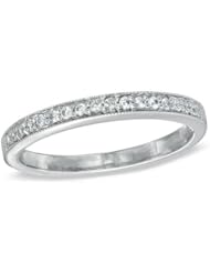 10k White Gold .17ct tw Diamond Band with milgrain accent. "stackable"