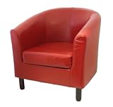 TUB CHAIR - RED FAUX LEATHER W/WOOD LEGS
