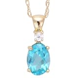 14K Yellow Gold Apatite and White Sapphire Exotic Gemstone Solitaire Pendant, 16