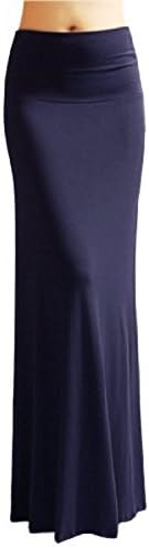 Womens Rayon Lightweight Floor Length Maxi Skirt (X-Large, Navy)