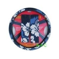 Hawaiian Steering Wheel Cover and Shoulder Pad - Blue Hawaii Hibiscus Floral Print