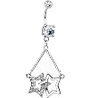 Dual Star Clear Cubic Zirconia Dangle Chain Belly Ring