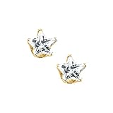 14K Yellow Gold 4 MM Star Shaped Cubic Zirconia Children's Earring Studs