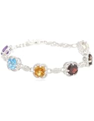 Sterling Silver Round Multi Gemstone Diamond Bracelet