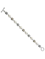 Sterling Silver w/ 14k Yellow Gold 9-10mm Freshwater Cultured Pearl 8in Bracelet