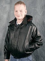 Toddler's Hooded Black Leather Bomber Jacket
