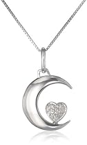Big Sale Sterling Silver "I Love U 2 the Moon and Back" Diamond Accent Moon and Heart Pendant Necklace  (0.06cttw, I-J Color, I2-I3 Clarity), 18"