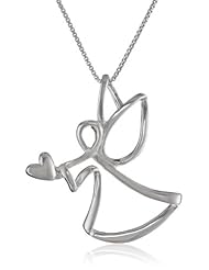 Sterling Silver Angel Pendant Necklace with Heart, 18"