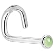 Solid 14KT White Gold 2mm Genuine Peridot Left Nostril Screw - 18 Gauge